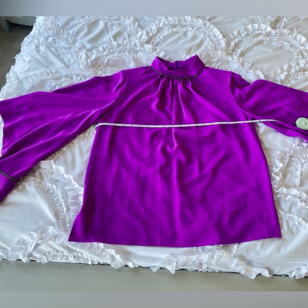 Spell By Access Fashion Purple Blouse with peek-a-boo Sleeves, Silver Trim Sz L - Picture 8 of 14